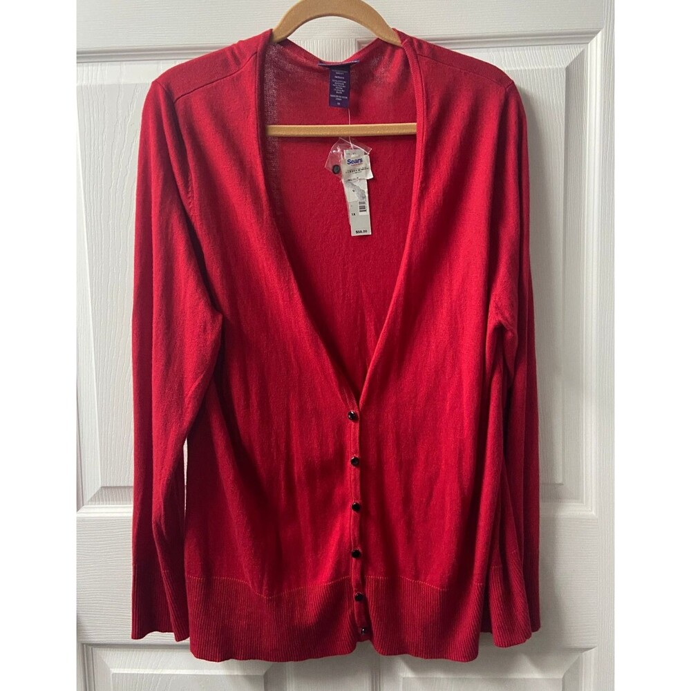 Sears Beverly Drive Cardigan Sweater Women 1X V Neck Missing top Button Read NWT
